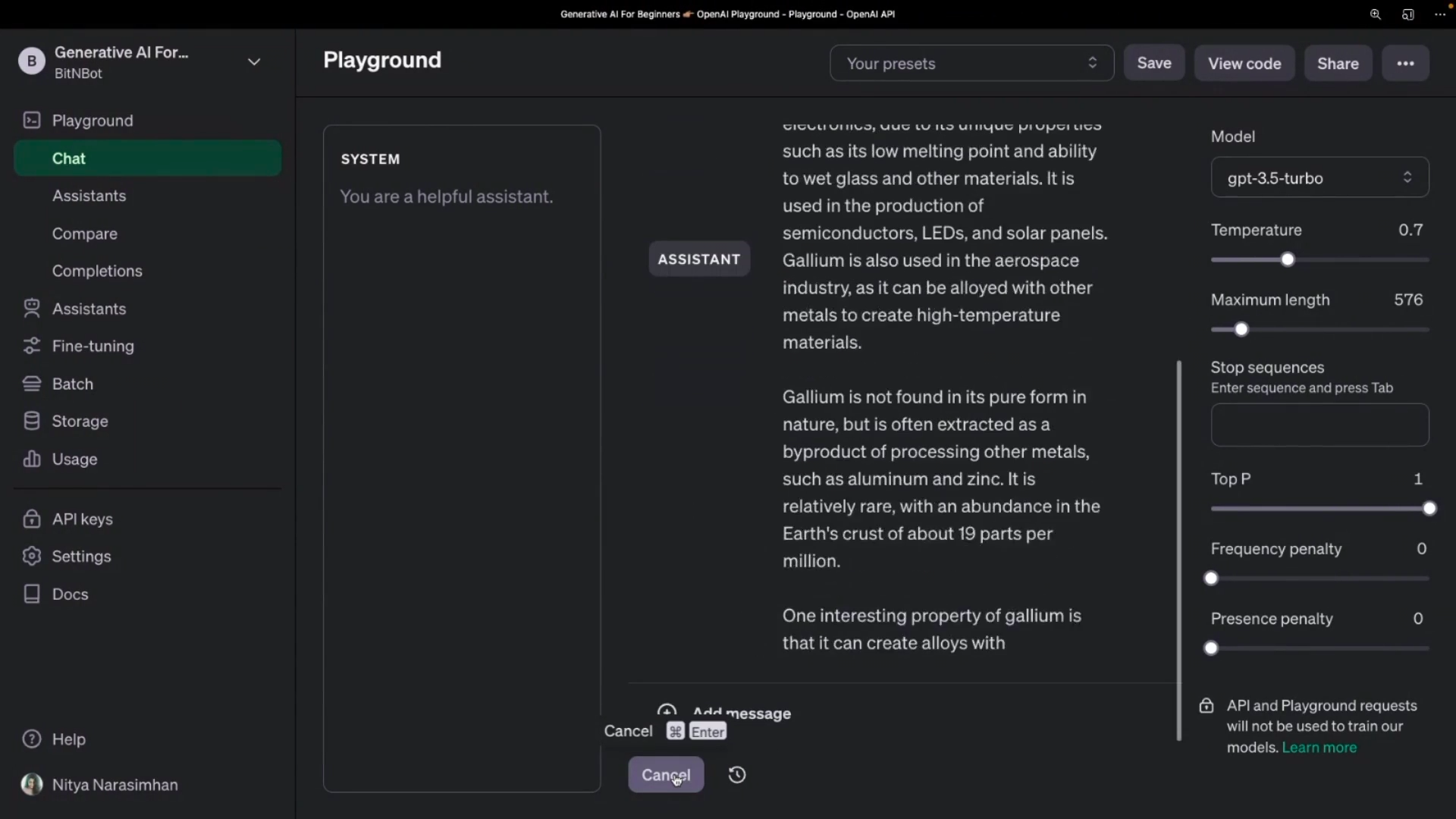 OpenAI PlayGround